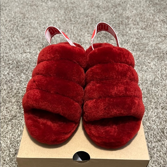UGG Women's Red Fluffy Sandals - Picture 1 of 1